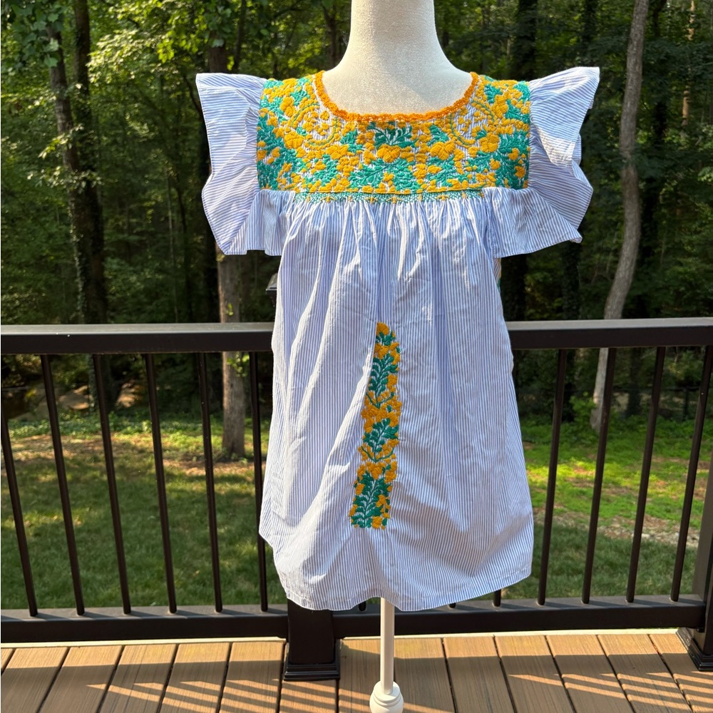 Mi Golondrina Soledad Blue White Stripe Top S